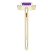 14K Yellow Natural Amethyst & 1/8 CTW Natural Diamond French-Set Halo-Style Ring