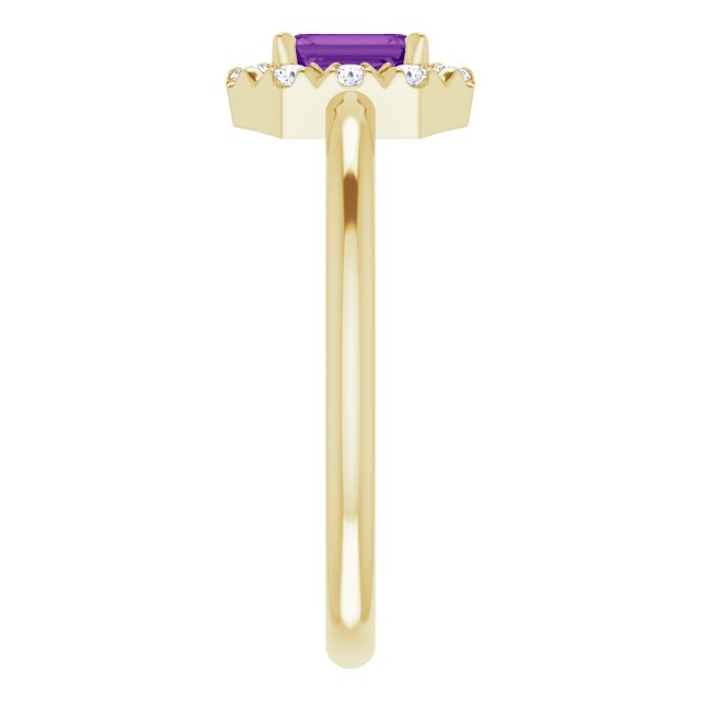 14K Yellow Natural Amethyst & 1/8 CTW Natural Diamond French-Set Halo-Style Ring