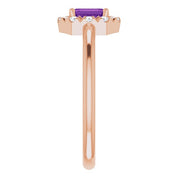 14K Rose Natural Amethyst & 1/8 CTW Natural Diamond French-Set Halo-Style Ring