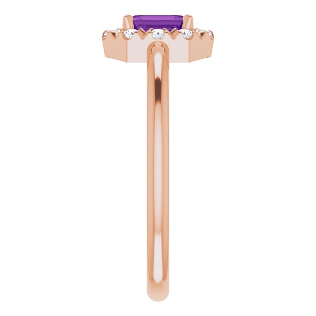 14K Rose Natural Amethyst & 1/8 CTW Natural Diamond French-Set Halo-Style Ring