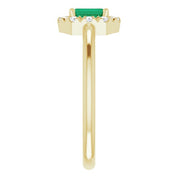 14K Yellow Natural Emerald & 1/8 CTW Natural Diamond French-Set Halo-Style Ring
