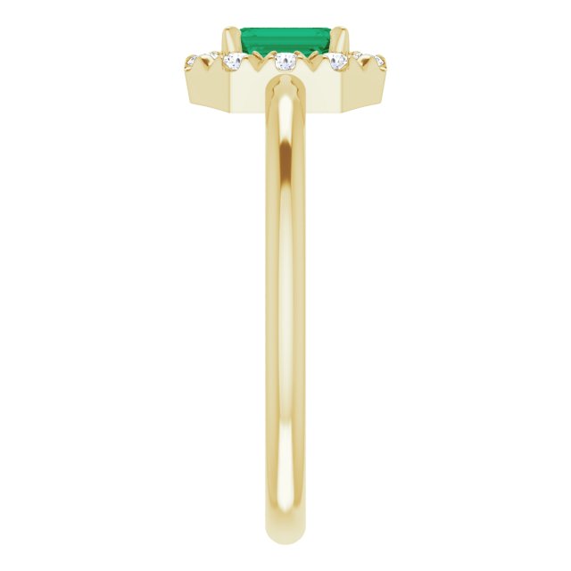 14K Yellow Natural Emerald & 1/8 CTW Natural Diamond French-Set Halo-Style Ring