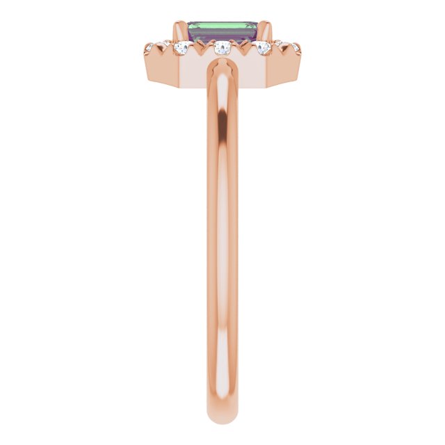 14K Rose Lab-Grown Alexandrite & 1/8 CTW Natural Diamond French-Set Halo-Style Ring