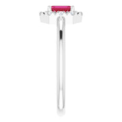 Sterling Silver Lab-Grown Ruby & 1/8 CTW Natural Diamond French-Set Halo-Style Ring