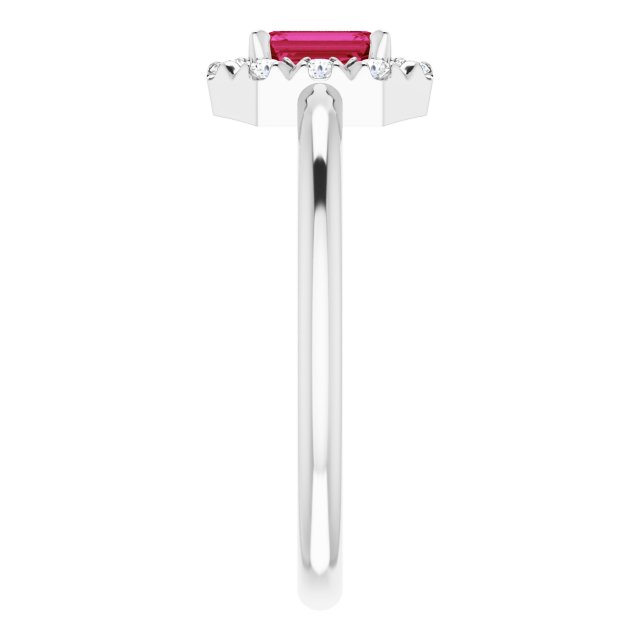 Sterling Silver Lab-Grown Ruby & 1/8 CTW Natural Diamond French-Set Halo-Style Ring