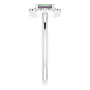 14K White Lab-Grown Alexandrite & 1/8 CTW Natural Diamond French-Set Halo-Style Ring