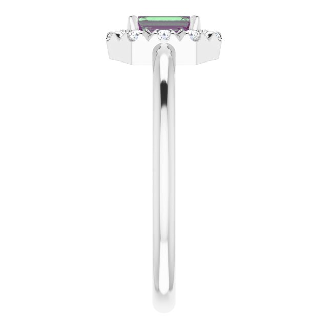 14K White Lab-Grown Alexandrite & 1/8 CTW Natural Diamond French-Set Halo-Style Ring