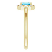 14K Yellow Natural Aquamarine & 1/8 CTW Natural Diamond French-Set Halo-Style Ring
