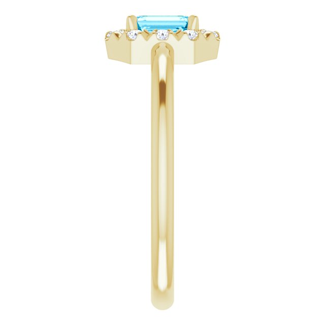 14K Yellow Natural Aquamarine & 1/8 CTW Natural Diamond French-Set Halo-Style Ring