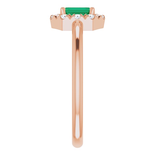 14K Rose Lab-Grown Emerald & 1/8 CTW Natural Diamond French-Set Halo-Style Ring