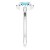 14K White Natural Blue Zircon & 1/8 CTW Natural Diamond French-Set Halo-Style Ring