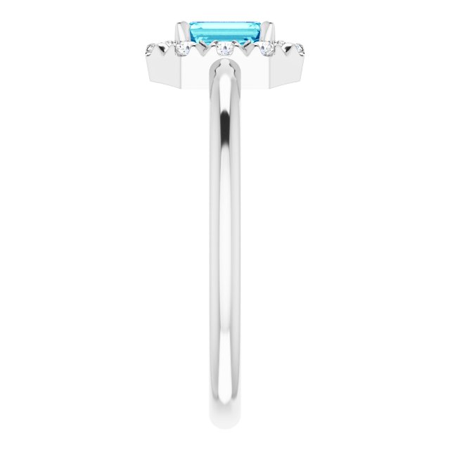 14K White Natural Blue Zircon & 1/8 CTW Natural Diamond French-Set Halo-Style Ring