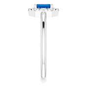 14K White Natural Blue Sapphire & 1/8 CTW Natural Diamond French-Set Halo-Style Ring