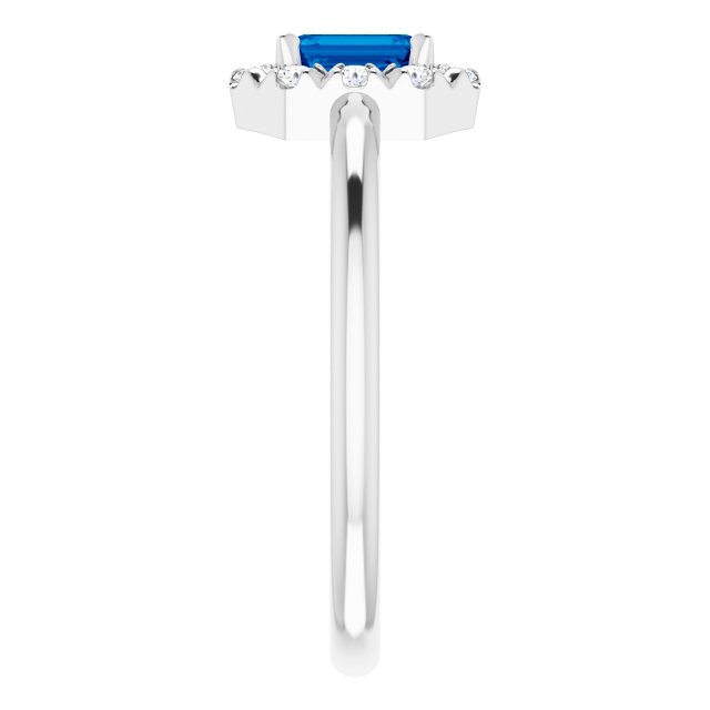 14K White Natural Blue Sapphire & 1/8 CTW Natural Diamond French-Set Halo-Style Ring