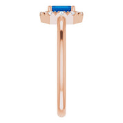 14K Rose Lab-Grown Blue Sapphire & 1/8 CTW Natural Diamond French-Set Halo-Style Ring