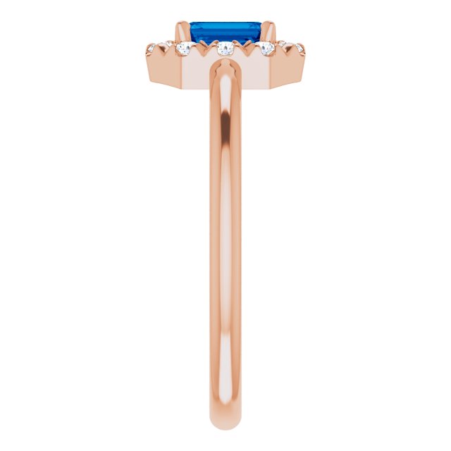 14K Rose Lab-Grown Blue Sapphire & 1/8 CTW Natural Diamond French-Set Halo-Style Ring