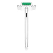 14K White Lab-Grown Emerald & 1/8 CTW Natural Diamond French-Set Halo-Style Ring