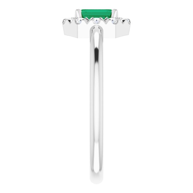14K White Lab-Grown Emerald & 1/8 CTW Natural Diamond French-Set Halo-Style Ring