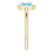 14K Yellow Natural Blue Zircon & 1/8 CTW Natural Diamond French-Set Halo-Style Ring