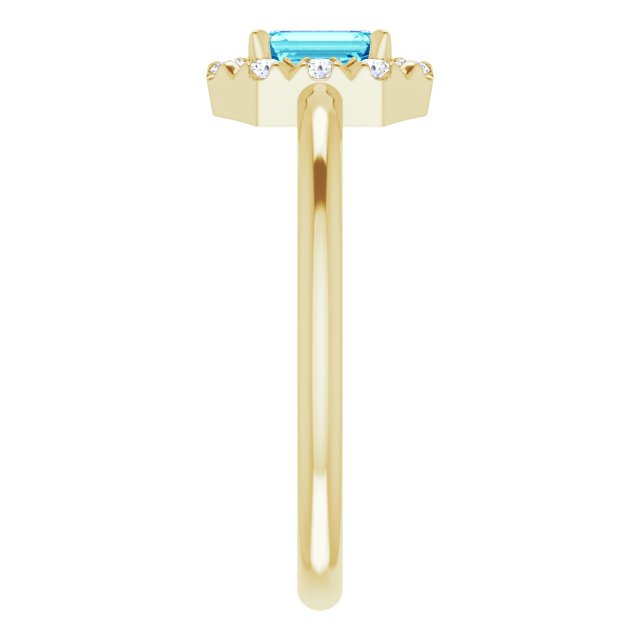14K Yellow Natural Blue Zircon & 1/8 CTW Natural Diamond French-Set Halo-Style Ring