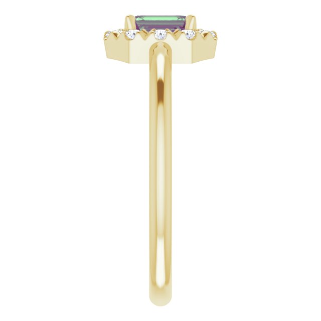 14K Yellow Lab-Grown Alexandrite & 1/8 CTW Natural Diamond French-Set Halo-Style Ring