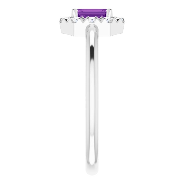 14K White Natural Amethyst & 1/8 CTW Natural Diamond French-Set Halo-Style Ring