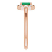 14K Rose Natural Emerald & 1/8 CTW Natural Diamond French-Set Halo-Style Ring