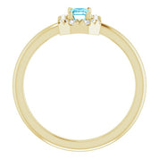 14K Yellow Natural Aquamarine & 1/8 CTW Natural Diamond French-Set Halo-Style Ring