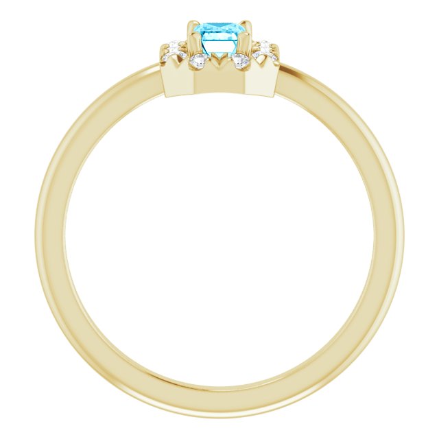 14K Yellow Natural Aquamarine & 1/8 CTW Natural Diamond French-Set Halo-Style Ring