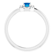 Sterling Silver Lab-Grown Blue Sapphire & 1/8 CTW Natural Diamond French-Set Halo-Style Ring