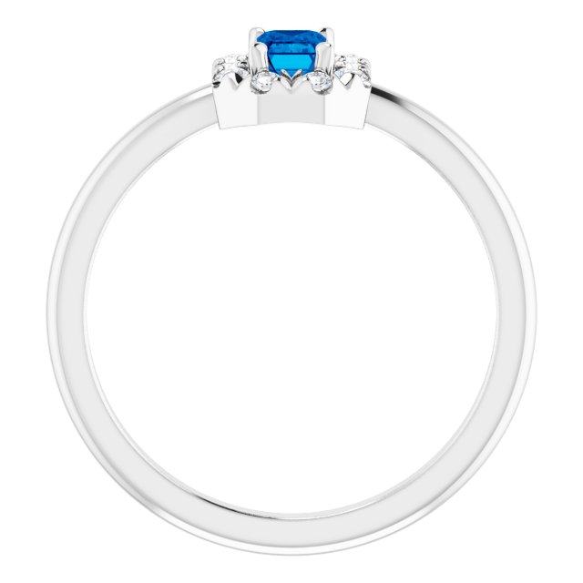 Sterling Silver Lab-Grown Blue Sapphire & 1/8 CTW Natural Diamond French-Set Halo-Style Ring