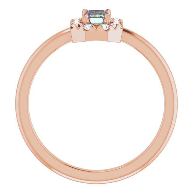 14K Rose Lab-Grown Alexandrite & 1/8 CTW Natural Diamond French-Set Halo-Style Ring