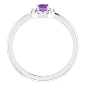 14K White Natural Amethyst & 1/8 CTW Natural Diamond French-Set Halo-Style Ring