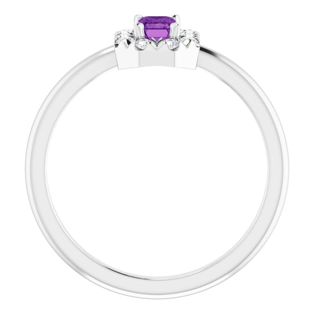 14K White Natural Amethyst & 1/8 CTW Natural Diamond French-Set Halo-Style Ring