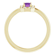 14K Yellow Natural Amethyst & 1/8 CTW Natural Diamond French-Set Halo-Style Ring
