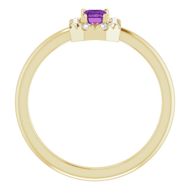 14K Yellow Natural Amethyst & 1/8 CTW Natural Diamond French-Set Halo-Style Ring