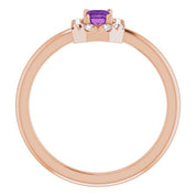 14K Rose Natural Amethyst & 1/8 CTW Natural Diamond French-Set Halo-Style Ring