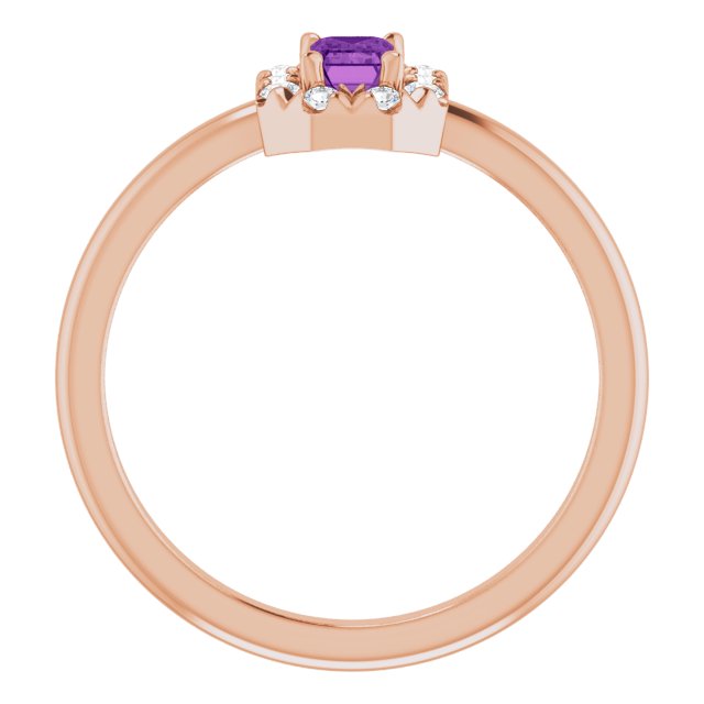 14K Rose Natural Amethyst & 1/8 CTW Natural Diamond French-Set Halo-Style Ring