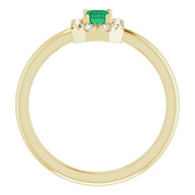 14K Yellow Natural Emerald & 1/8 CTW Natural Diamond French-Set Halo-Style Ring