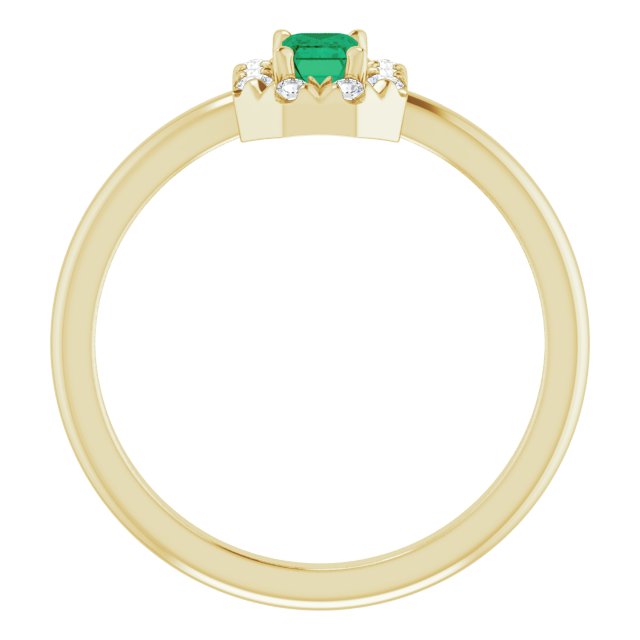 14K Yellow Natural Emerald & 1/8 CTW Natural Diamond French-Set Halo-Style Ring