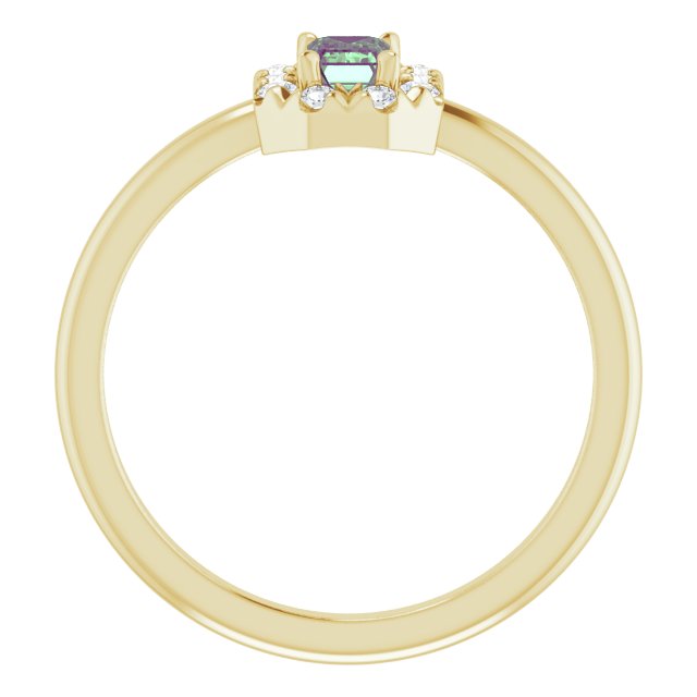 14K Yellow Lab-Grown Alexandrite & 1/8 CTW Natural Diamond French-Set Halo-Style Ring