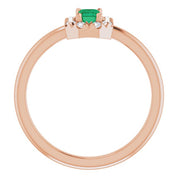 14K Rose Natural Emerald & 1/8 CTW Natural Diamond French-Set Halo-Style Ring