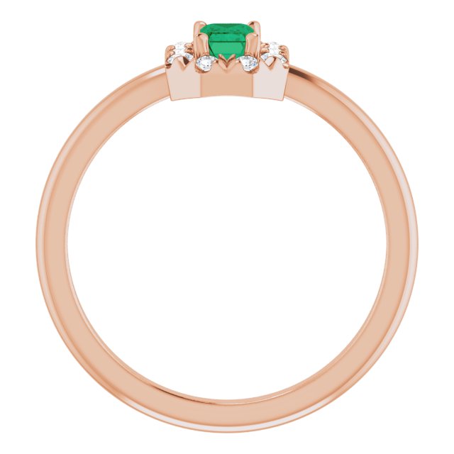 14K Rose Natural Emerald & 1/8 CTW Natural Diamond French-Set Halo-Style Ring