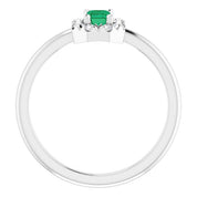 14K White Lab-Grown Emerald & 1/8 CTW Natural Diamond French-Set Halo-Style Ring