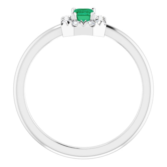 14K White Lab-Grown Emerald & 1/8 CTW Natural Diamond French-Set Halo-Style Ring