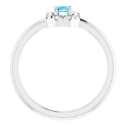 14K White Natural Blue Zircon & 1/8 CTW Natural Diamond French-Set Halo-Style Ring