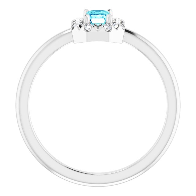 14K White Natural Blue Zircon & 1/8 CTW Natural Diamond French-Set Halo-Style Ring