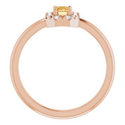 14K Rose Natural Citrine & 1/8 CTW Natural Diamond French-Set Halo-Style Ring