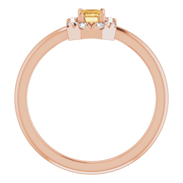 14K Rose Natural Citrine & 1/8 CTW Natural Diamond French-Set Halo-Style Ring