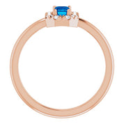 14K Rose Lab-Grown Blue Sapphire & 1/8 CTW Natural Diamond French-Set Halo-Style Ring